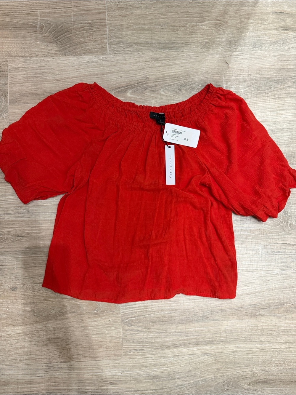 Sanctuary Red Off-Shoulder Puff Sleeve Crop Top